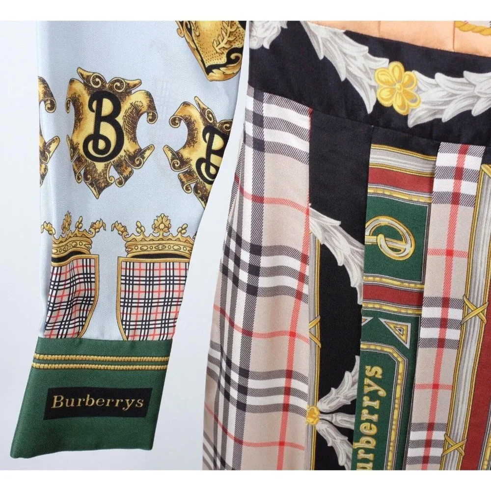 New Burberry Isidora Archive Scarf Print dress US 2 pleated silk